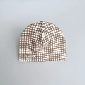 Soft cotton baby beanie featuring a classic brown and white checkered knit pattern - L (Single Layer) / Atta Diffy Coffee Plaid