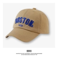 Detail of khaki cotton baseball cap with blue BOSTON embroidery and 1630 logo - Khaki