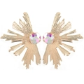 Bohemian gold sunburst drop earrings with aurora iridescent gemstone inlay - Gold Magic Sun