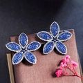 Chic gunmetal leaf earrings with pave-set navy blue and white cubic zirconia crystals - Blue