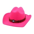 Neonpinker Westernhut aus Filz mit braunem Flechtband und türkisfarbenem Schmuckstein - Einheitsgröße(56-58cm) / Rosarot