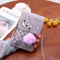 Mini purple quilted PU leather crossbody phone bag with cute cat and pompom charm - Purple
