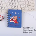 Blue Christmas spiral notebook with reindeer and snowman illustration 10.5x8.5cm - Christmas Spiral Notebook - Blue