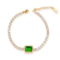 Elegant gold tennis bracelet with central emerald green stone and white zircon accents - Emerald Green (B2338-G)