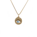 Collier en cuivre plaqué or avec pendentif œil maléfique en émail bleu et détails zircon - Style 0393 Disque en Émail Texturé / Or