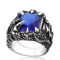 Anello artiglio di drago vintage in acciaio inossidabile con zirconia blu quadrata - Taglia US 9 / Blu scuro