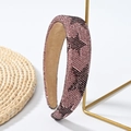 Detailed view of pink-brown wide headband with sparkling rhinestones and star patterns - Rhinestone Light Pink Star