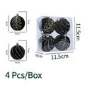 Set of 4 black flocked Christmas balls with gold glitter patterns, 6cm diameter size - 4-Pack / Black Flocking Tree Pattern