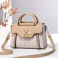Elegant beige crossbody bag with swan buckle and letter print for stylish women - Khaki