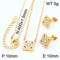 Golden clover jewelry set including necklace and earrings with sparkling white crystals - Necklace + Earrings (KS200555-KXL)