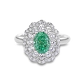 S925 silver ring featuring an oval green emerald gemstone and double halo diamonds - US 6 / Paraiba Blue