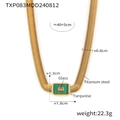 Golden titanium steel necklace with rectangular green stone and glass pendant - Necklace / Green Faux Turquoise