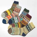 Five pairs of men's vintage ethnic style wool blend socks with geometric knit patterns - One Size / Men's Cross