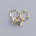 Gold hoop earrings with dangling colorful rectangular zircons in purple green and champagne - Gold Color (Pair)