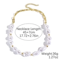 Baroque irregular pearl necklace with gold plated chain links and lobster clasp - Baroque Pearl Rectangle Chain Stitching Necklace (N2511-5)