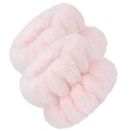 Soft pink coral fleece wristband with twisted knot design for face washing and skincare - Dusty Pink (3 Elastics / Pair)