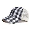 Cappellino da baseball a scacchi bianco e nero da donna con retro in rete color crema traspirante - Regolabile / Nero