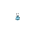 Macro detail of sky blue 6mm birthstone pendant with silver stainless steel bezel setting - Lake Blue