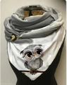 Thick warm scarf with owl print and wooden button in grey and white color - 150*75cm / Grey White Owl Button (Image 47)