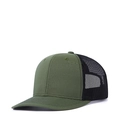 Army green and black trucker hat with breathable mesh back and curved brim cap - Adjustable / Dark Olive + Black Mesh