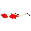 Lunettes de soleil de fête sans monture en forme de chauve-souris avec verres rouges - Monture Dorée Verres Rouges
