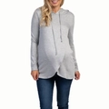 Light grey long sleeve maternity hoodie with nursing wrap front and knit texture fabric - S / Light Gray