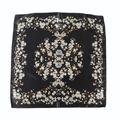 Elegant black satin square scarf with vintage floral patterns on a white background - Black Symmetrical Floral Pattern
