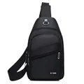 Waterproof black oxford fabric crossbody chest bag with multi-zipper pockets and earphone port - 0103 Black