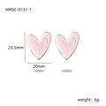French vintage pink heart earrings in titanium steel with golden edges, NMSE-D131-1 - Pink
