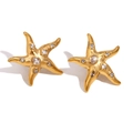 Golden starfish stud earrings with sparkling crystals in a polished 18K gold finish - Gold