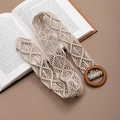 Bohemian hand-woven cream waist belt with round wooden buckle for women dresses - X492-5 Beige/Solid Wood Buckle