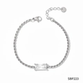Silver cuban chain bracelet featuring a rectangular cubic zirconia with lobster clasp - Rectangular Zirconia Link Chain Style (B223) / Silver