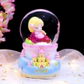 Blue and pink gradient carousel snow globe music box with golden shine logo base - Medium 80mm Light + Music / Blonde Princess