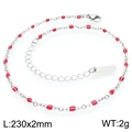 Silver stainless steel anklet with red enamel beads and adjustable 230mm flat cross chain - Silver Red Beads (KJ4095-Z)