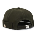 Dark green canvas docker hat with gold leaf badge and silver adjustable buckle strap - Army Green