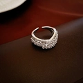 Elegant silver open ring with multi-row V-shaped micro-pave diamond setting - Silver Zirconia Criss-cross Style (22#) / Silver
