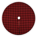 Jupe de sapin de Noël ronde à carreaux rouges et noirs classiques et pompons blancs - 48 Pouces (120cm) / Carreaux rouges et noirs