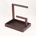 Solid walnut wood double-tier bracelet and watch display stand with rectangular base - Inside Bottom with Brown Leather