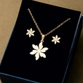 Golden six-petal floral jewelry set with necklace and earrings in a premium blue box - Six-Petal Flower Shape Style
