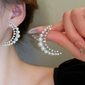Elegant crescent moon drop earrings with silver finish and gradient white pearls - Luxury Crescent Gradient Pearl Zirconia Earrings