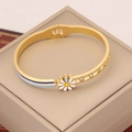 Elegant gold stainless steel bangle with enamel daisy flower and rhinestone inlay - Daisy Enamel Style (2#)