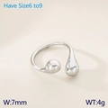 Irregular silver liquid metal open ring with minimalist geometric sphere and drop shape - US 6 / Steel