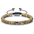 Unakite and hematite beaded bracelet with adjustable black braided cord and disk stones - Unakite Disc Bead Style (Style-2)