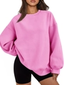 Pink oversized cotton blend hoodie for couples featuring dropped shoulders and ribbed cuffs - Pink