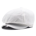 Classic white linen newsboy cap with breathable textured fabric and octagonal design - L (58-60cm) / Shiny Thread Beige White
