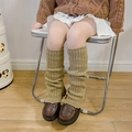 Khaki chunky knit leg warmers for girls paired with brown loafers in vintage style - One Size / Khaki