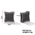 Black square cubic zirconia stud earrings in copper with 1cm dimensions for unisex - Square Pave(E03740-14)
