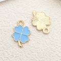 Blue clover charm with gold finish metal frame for DIY jewelry making accessories - 1pc Lake Blue Four Leaf Clover