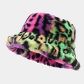 Colorful faux fur leopard bucket hat for women featuring vibrant fuzzy plush textures - One Size / Multicolor Leopard (Color 5#)