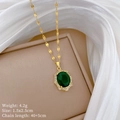 Detailed view of emerald green pendant necklace with size 1.5x2.5cm and chain weight 4.2g - Emerald Oval Pendant Necklace (D329)
